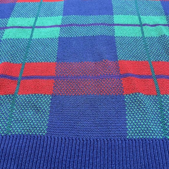 Vintage Winona Knits Mens L Plaid Sweater Grandpa Pullover Blue Green Red Check - Picture 5 of 7